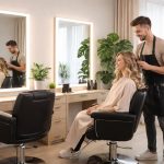 découvrez un salon de coiffure à domicile équipé de fauteuils confortables et de miroirs led pour une transformation de votre apparence en toute sérénité.